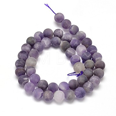Frosted Natural Amethyst Round Bead Strands G-L357-8mm-07-1