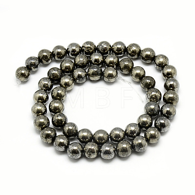 Natural Pyrite Beads Strands G-S265-03-8mm-1
