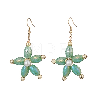 Glass Pearl & Synthetic Hematite Beaded Flower Dangle Earrings EJEW-JE05251-1