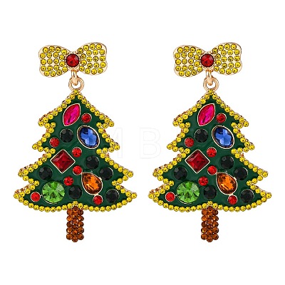 Christmas Trees with Bowknot Alloy Dangle Stud Earrings for Women EJEW-Z078-01A-1