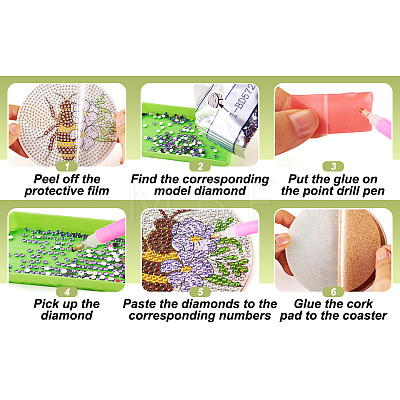 DIY Bees Theme Diamond Painting Acrylic Cup Mat Kits DIY-TAC0012-72-1