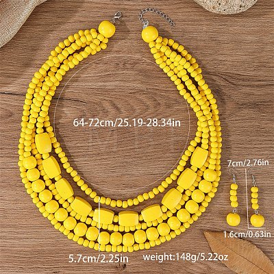 Wood Beaded Multilayer Necklaces & Dangle Earrings Sets WG1A9CE-06-1