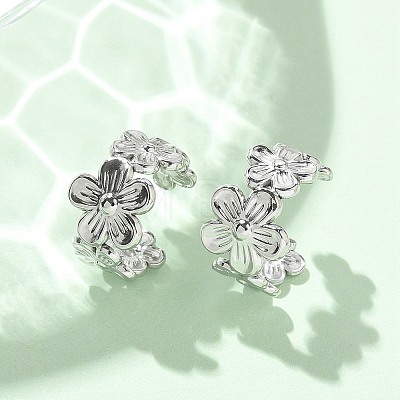 304 Stainless Steel Flower Cuff Earrings for Women LS-EJEW-A118-03P-1