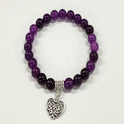 Natural Amethyst Round Beaded Stretch Bracelets DM7312-3-1