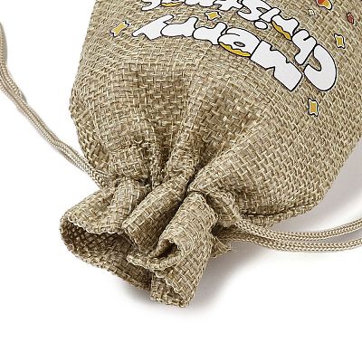 Christmas Printed Burlap Packing Pouches Drawstring Bags ABAG-Q053-02A-11-1