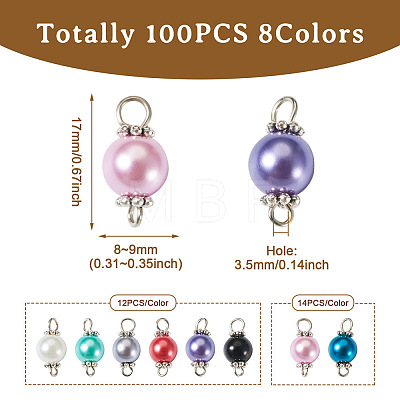 Yilisi 100Pcs 8 Colors Glass Pearl Round Bead Connector Charms FIND-YS0001-21-1