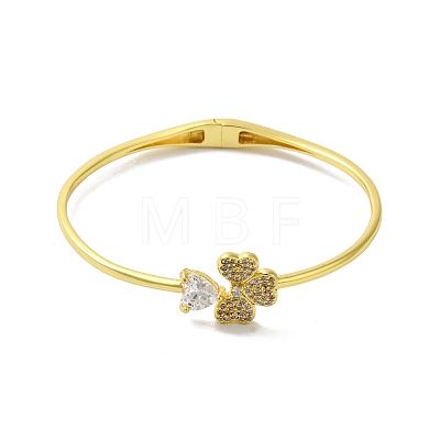 Rack Plating Brass Pave Clear Cubic Zirconia Clover & Heart Hinged Bangles BJEW-H616-01G-1