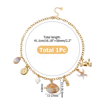 1Pc 304 Stainless Steel & Natural Cowrie Shell Pendant Bib Necklaces for Women NJEW-HS0001-25-1
