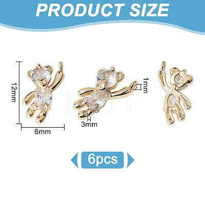 DELORIGIN 6Pcs Brass Cubic Zirconia Charms KK-DR0001-09-1