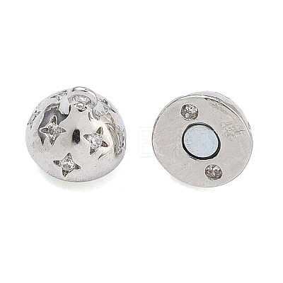 Round Brass Micro Pave Clear Cubic Zirconia Magnetic Clasps KK-C251-12P-1