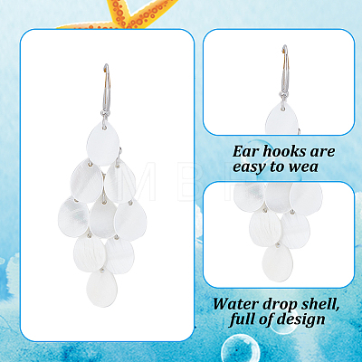 2 Pairs 2 Colors Natural Shell Teardrop Cluster Dangle Earrings EJEW-AN0001-69-1