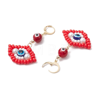 Glass Seed Bead Evil Eye Hoop Earrings EJEW-MZ00272-04-1