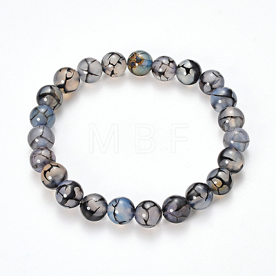 Natural Dragon Veins Agate Beaded Stretch Bracelets X-BJEW-Q692-02C-1