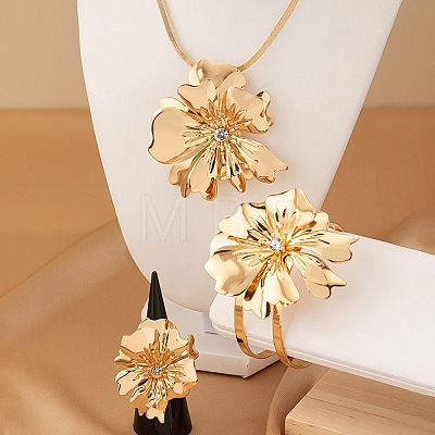 Flower Alloy Rhinestones Pendant Necklaces & Rings & Cuff Bangles Sets for Women FS-WG14933-01-1