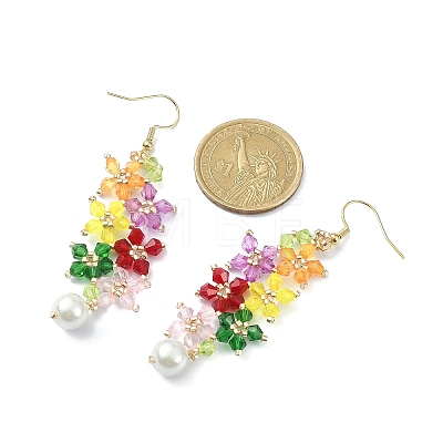 Acrylic Beaded Flower with Imitation Pearl Dangle Earrings EJEW-MZ00061-1
