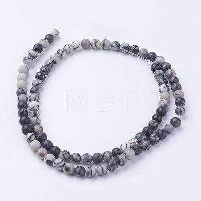 Natural Netstone Round Beads Strands G-G735-90-4mm-1