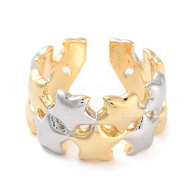 Brass Star Open Cuff Ring for Women RJEW-C102-17GP-1