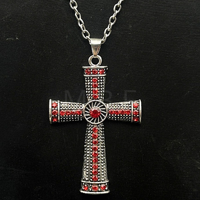 Platinum Alloy Rhinestone Cross Pendant Necklaces LS-NX3454-9-1