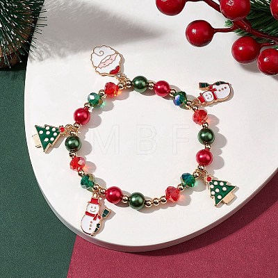 Alloy Enamel Santa Claus Christmas Tree Charm Bracelets BJEW-TA00465-1