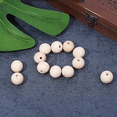 Round Unfinished Wood Beads and Nylon Packaging Vacuum Bag WOOD-PH0008-50-1