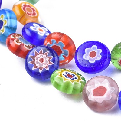 Flat Round Handmade Millefiori Glass Beads LK-R004-21-1
