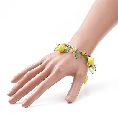Lemon & Leaf & Flower Resin & Acrylic Charm Bracelet BJEW-TA00210-1
