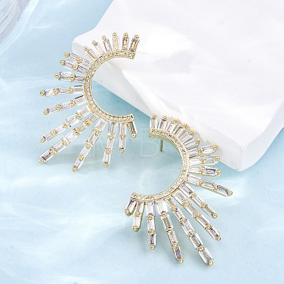 Cubic Zirconia Sun Stud Earrings EJEW-G341-07G-1
