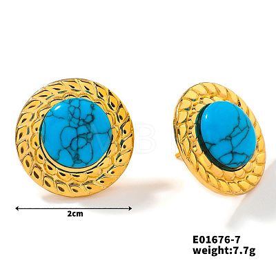 Cute Candy Round Button Natural Turquoise Stud Earrings for Summer DG6312-7-1