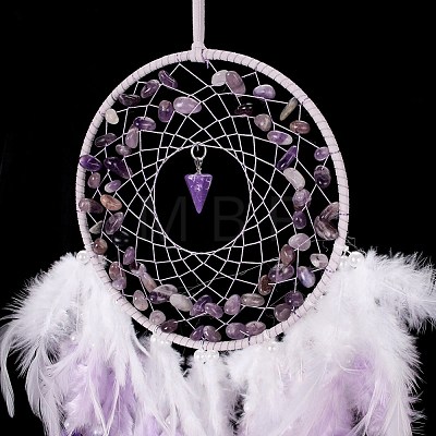 Iron Wire Woven Web/Net with Feather Pendant Decorations AJEW-B017-33-1
