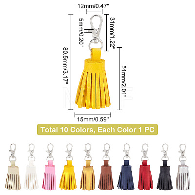 WADORN 10Pcs 10 Colors PU Imitation Leather Tassel Keychains KEYC-WR0001-19-1