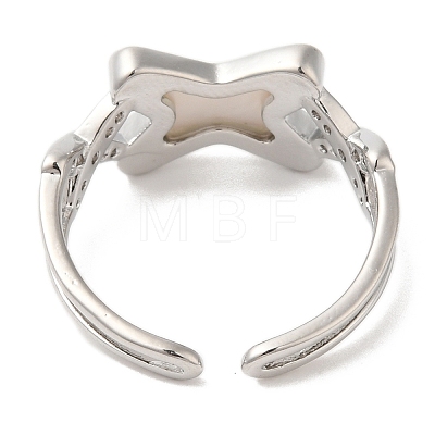 Natural Shell Criss Cross Open Cuff Ring with Cubic Zirconia RJEW-G288-05P-1