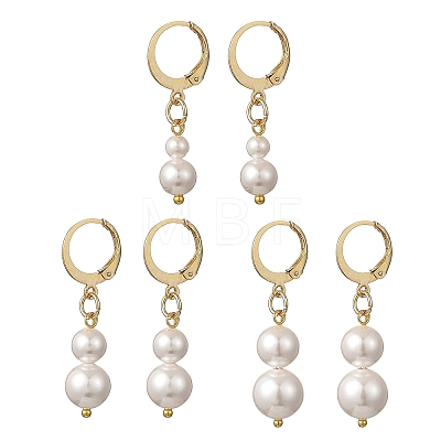 Shell Pearl Leverback Dangle Earrings EJEW-JE07290-1