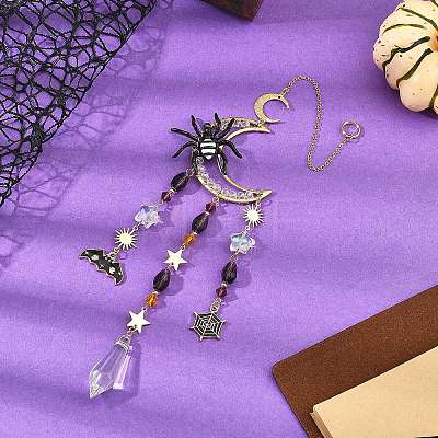 Halloween Spider Bat Alloy Enamel Suncatcher HJEW-TA00492-1