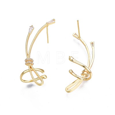 Cubic Zirconia Wrapped Knot Stud Earrings EJEW-N012-42-1