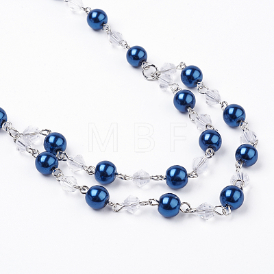 Glass Pearl Beads Tiered Necklaces NJEW-JN01977-05-1