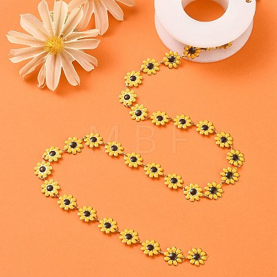 304 Stainless Steel Daisy Flower Link Chains with Enamel AJEW-CJ0001-22A-1