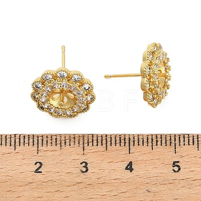 Flower Brass Micro Pave Clear Cubic Zirconia Stud Earring Findings KK-D102-07G-1