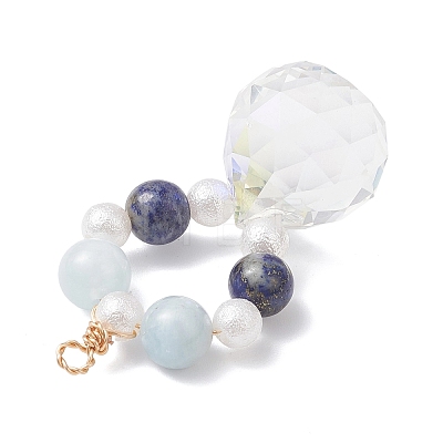 3Pcs 3 Styles Round Natural Amethyst & Dyed Quartz & Rose Quartz & Green Aventurine & Lapis Lazuli & Citrine Round Beaded Big Pendants PALLOY-JF04720-1