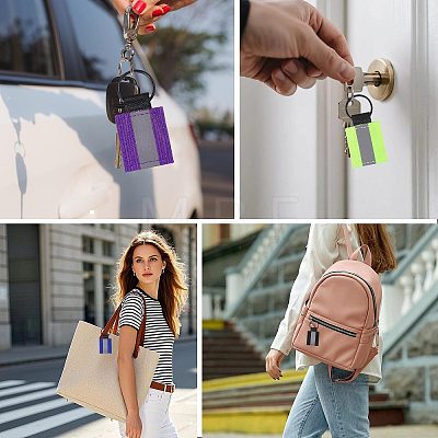 30Pcs 5 Colors Reflective Rectangle Polyester Pendant Keychains KEYC-CO0001-02-1