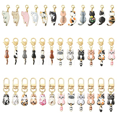 12Pcs 12 Styles Alloy Enamel Cat Shape Pendant Decorations HJEW-YW00488-1