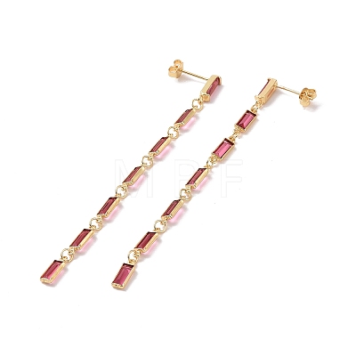 Cubic Zirconia Rectangle Dangle Stud Earrings EJEW-P206-03G-03-1