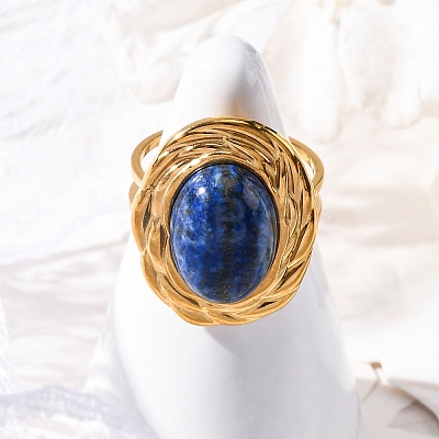 Oval Natural Lapis Lazuli Finger Rings RJEW-M063-01G-17-1