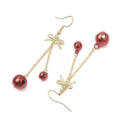 2Pairs 2 Colors Christmas Theme Brass Bell & Bowknot Dangle Earrings EJEW-JE05824-1