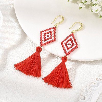 Glass Seed Beads & Brass Dangle Earrings for Women EJEW-MZ00800-02-1