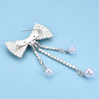 Crystal Rhinestone Bowknot with Plastic Pearl Lapel Pin JEWB-T002-09S-1