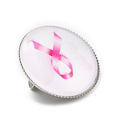 Breast Cancer Awareness Ribbon Glass Brooches JEWB-L019-01B-1