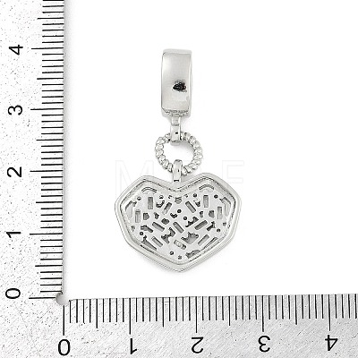 Brass Clear Cubic Zirconia Heart European Dangle Charms KK-Z090-04P-1