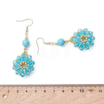 Flower Glass Seed Beads &  Synthetic Turquoise Dangle Earrings EJEW-MZ00697-01-1