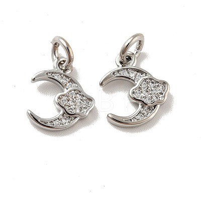 Moon with Cloud Brass Micro Pave Clear Cubic Zirconia Charms KK-G425-18-1