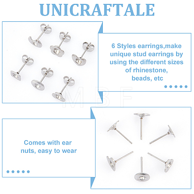 Unicraftale 84Pcs 6 Style 201 Stainless Steel Stud Earring Findings STAS-UN0057-42-1